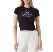 TOMMY JEANS  SLIM SH TOMMY NY RIB TEE T-SHIRT ΜΠΛΟΥΖΑ ΓΥΝΑΙΚΕΙΑ BLACK