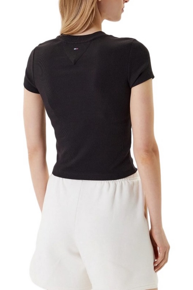 TOMMY JEANS  SLIM SH TOMMY NY RIB TEE T-SHIRT ΜΠΛΟΥΖΑ ΓΥΝΑΙΚΕΙΑ BLACK