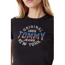 TOMMY JEANS  SLIM SH TOMMY NY RIB TEE T-SHIRT ΜΠΛΟΥΖΑ ΓΥΝΑΙΚΕΙΑ BLACK