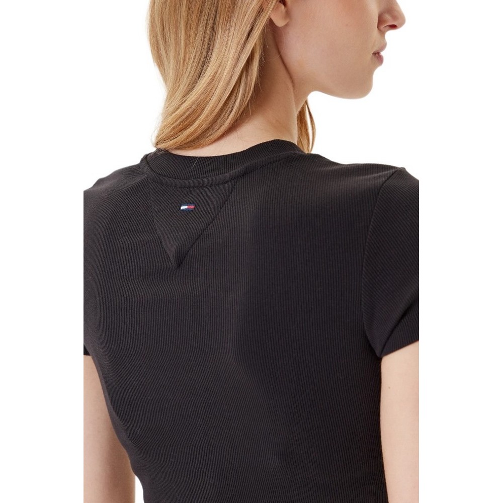 TOMMY JEANS  SLIM SH TOMMY NY RIB TEE T-SHIRT ΜΠΛΟΥΖΑ ΓΥΝΑΙΚΕΙΑ BLACK