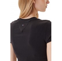 TOMMY JEANS  SLIM SH TOMMY NY RIB TEE T-SHIRT ΜΠΛΟΥΖΑ ΓΥΝΑΙΚΕΙΑ BLACK