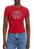 TOMMY JEANS  SLIM SH TOMMY NY RIB TEE T-SHIRT ΜΠΛΟΥΖΑ ΓΥΝΑΙΚΕΙΑ RED