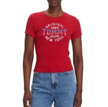 TOMMY JEANS  SLIM SH TOMMY NY RIB TEE T-SHIRT ΜΠΛΟΥΖΑ ΓΥΝΑΙΚΕΙΑ RED