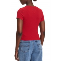 TOMMY JEANS  SLIM SH TOMMY NY RIB TEE T-SHIRT ΜΠΛΟΥΖΑ ΓΥΝΑΙΚΕΙΑ RED