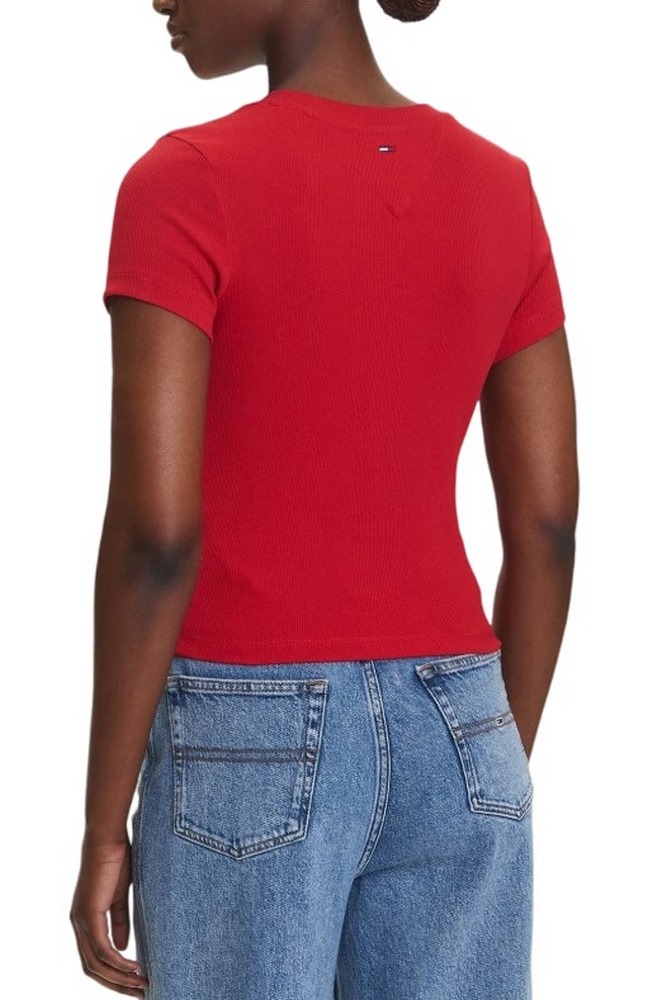 TOMMY JEANS  SLIM SH TOMMY NY RIB TEE T-SHIRT ΜΠΛΟΥΖΑ ΓΥΝΑΙΚΕΙΑ RED