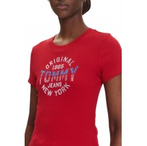 TOMMY JEANS  SLIM SH TOMMY NY RIB TEE T-SHIRT ΜΠΛΟΥΖΑ ΓΥΝΑΙΚΕΙΑ RED