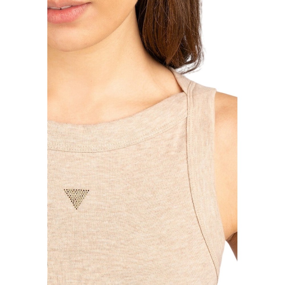GUESS TINA RIBS TANK TOP ΜΠΛΟΥΖΑ ΓΥΝΑΙΚΕΙΑ BEIGE