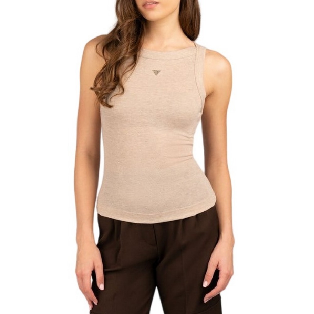 GUESS TINA RIBS TANK TOP ΜΠΛΟΥΖΑ ΓΥΝΑΙΚΕΙΑ BEIGE