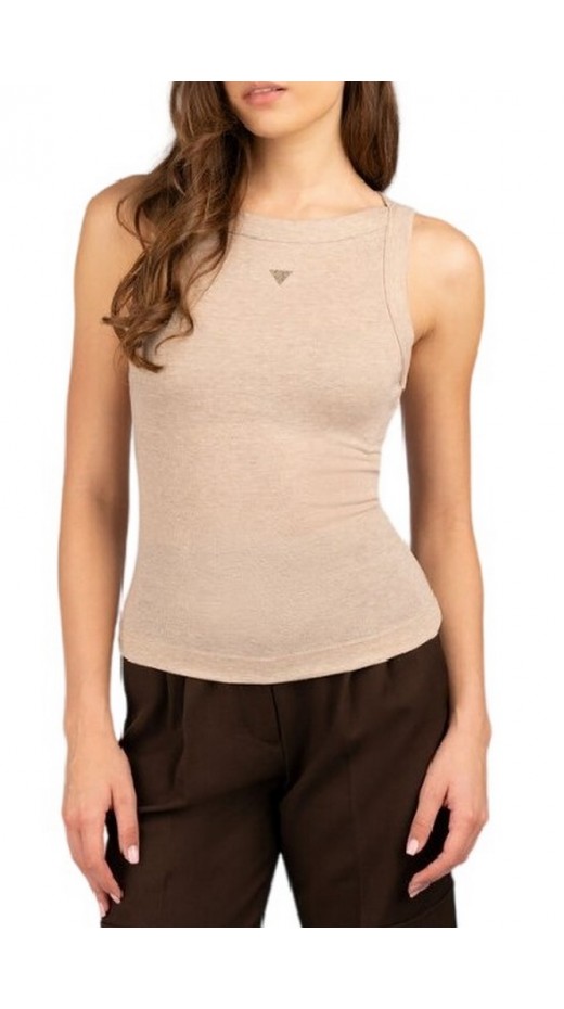 GUESS TINA RIBS TANK TOP ΜΠΛΟΥΖΑ ΓΥΝΑΙΚΕΙΑ BEIGE