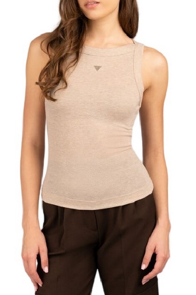 GUESS TINA RIBS TANK TOP ΜΠΛΟΥΖΑ ΓΥΝΑΙΚΕΙΑ BEIGE