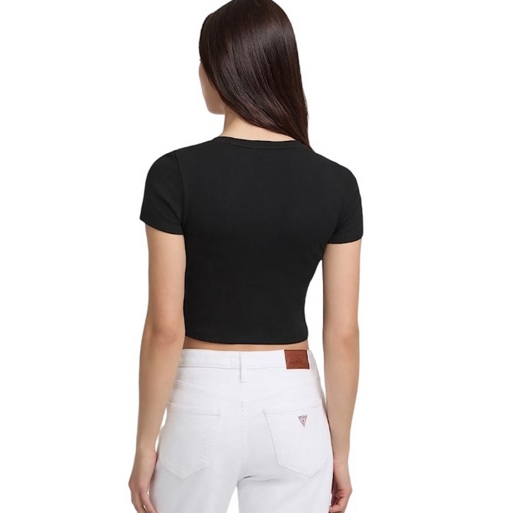 GUESS JEANS SL CN SNAP EMBRO T-SHIRT ΜΠΛΟΥΖΑ ΓΥΝΑΙΚΕΙΑ BLACK