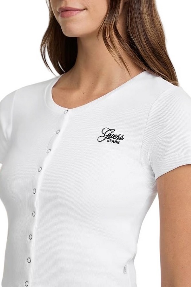 GUESS JEANS SL CN SNAP EMBRO T-SHIRT ΜΠΛΟΥΖΑ ΓΥΝΑΙΚΕΙΑ WHITE