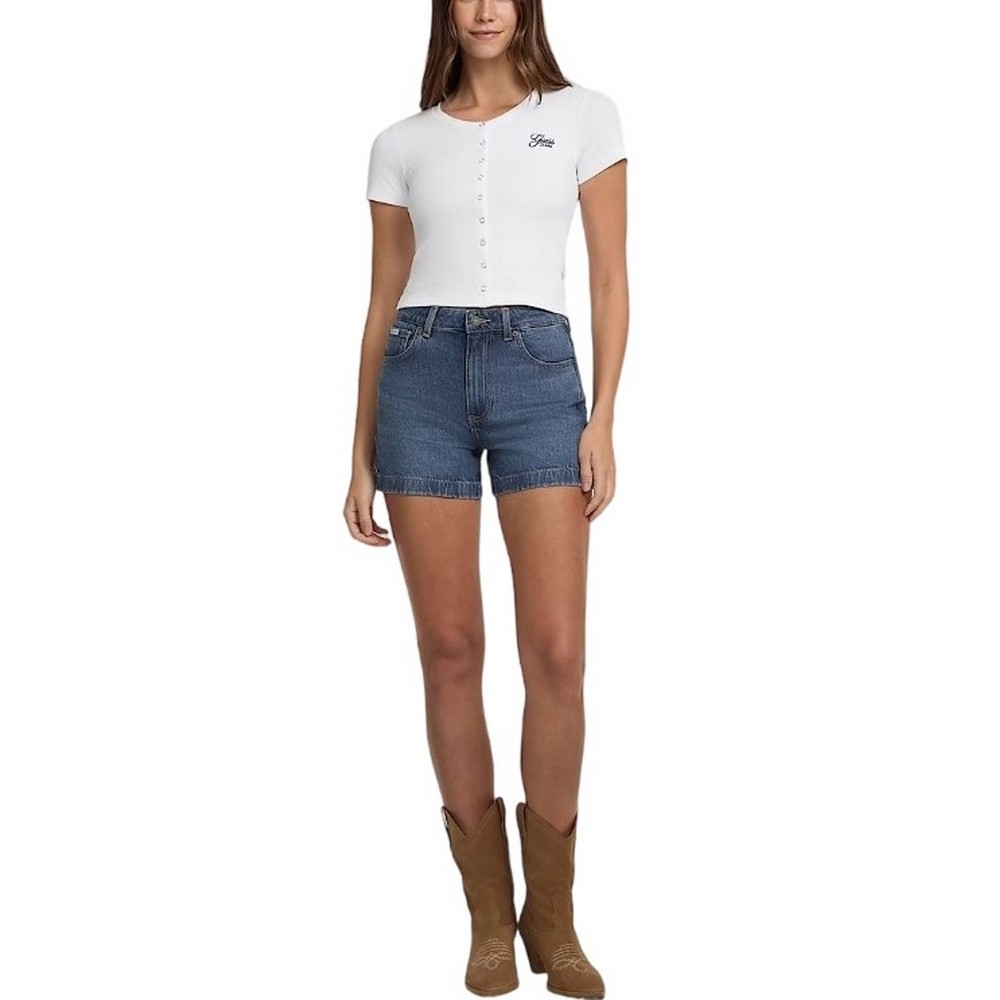 GUESS JEANS SL CN SNAP EMBRO T-SHIRT ΜΠΛΟΥΖΑ ΓΥΝΑΙΚΕΙΑ WHITE