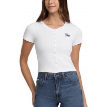 GUESS JEANS SL CN SNAP EMBRO T-SHIRT ΜΠΛΟΥΖΑ ΓΥΝΑΙΚΕΙΑ WHITE