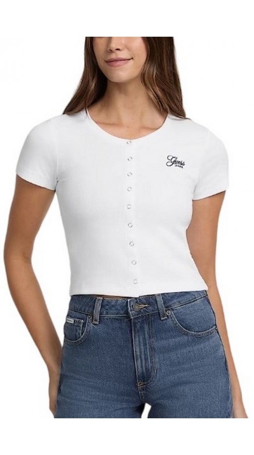 GUESS JEANS SL CN SNAP EMBRO T-SHIRT ΜΠΛΟΥΖΑ ΓΥΝΑΙΚΕΙΑ WHITE