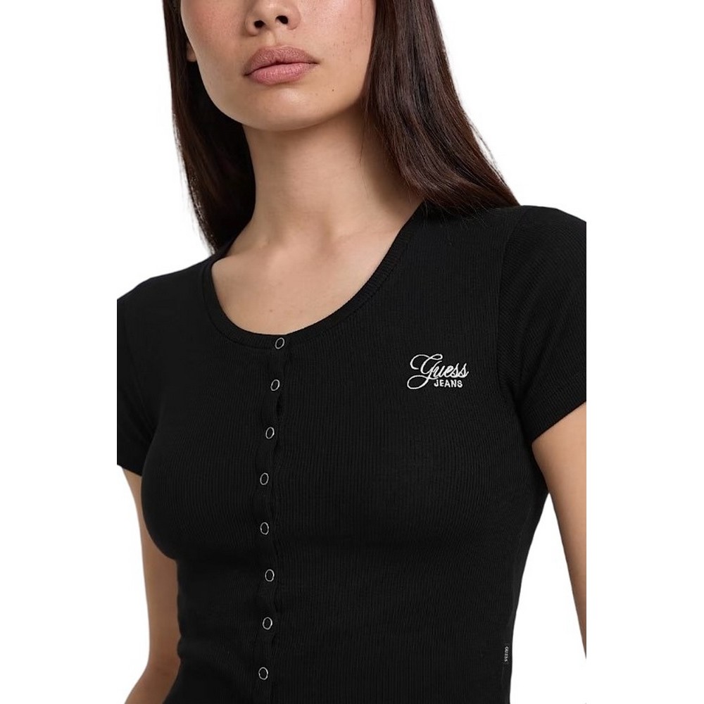 GUESS JEANS SL CN SNAP EMBRO T-SHIRT ΜΠΛΟΥΖΑ ΓΥΝΑΙΚΕΙΑ BLACK