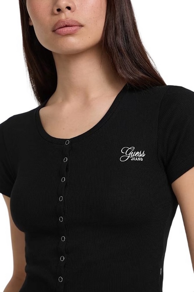 GUESS JEANS SL CN SNAP EMBRO T-SHIRT ΜΠΛΟΥΖΑ ΓΥΝΑΙΚΕΙΑ BLACK