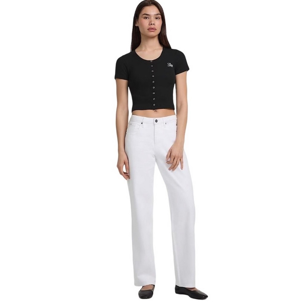 GUESS JEANS SL CN SNAP EMBRO T-SHIRT ΜΠΛΟΥΖΑ ΓΥΝΑΙΚΕΙΑ BLACK