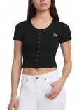 GUESS JEANS SL CN SNAP EMBRO T-SHIRT ΜΠΛΟΥΖΑ ΓΥΝΑΙΚΕΙΑ BLACK