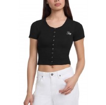 GUESS JEANS SL CN SNAP EMBRO T-SHIRT ΜΠΛΟΥΖΑ ΓΥΝΑΙΚΕΙΑ BLACK