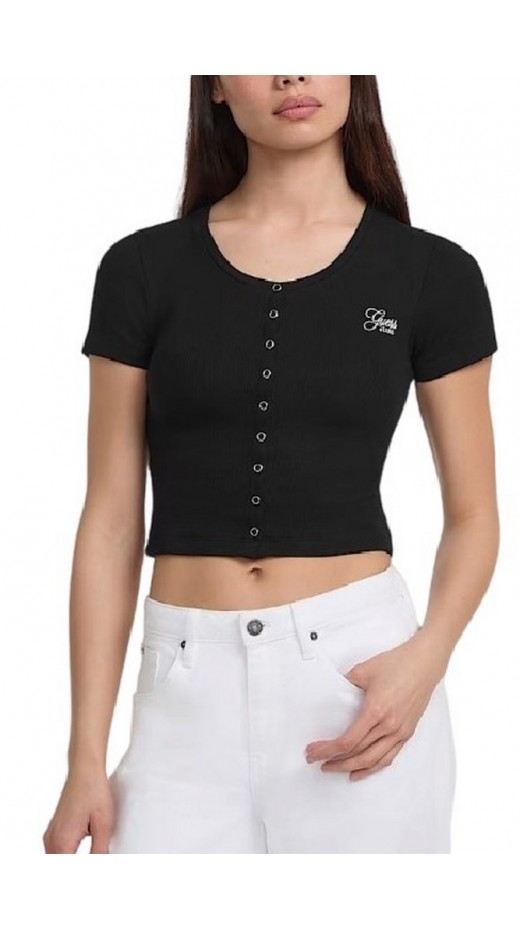 GUESS JEANS SL CN SNAP EMBRO T-SHIRT ΜΠΛΟΥΖΑ ΓΥΝΑΙΚΕΙΑ BLACK