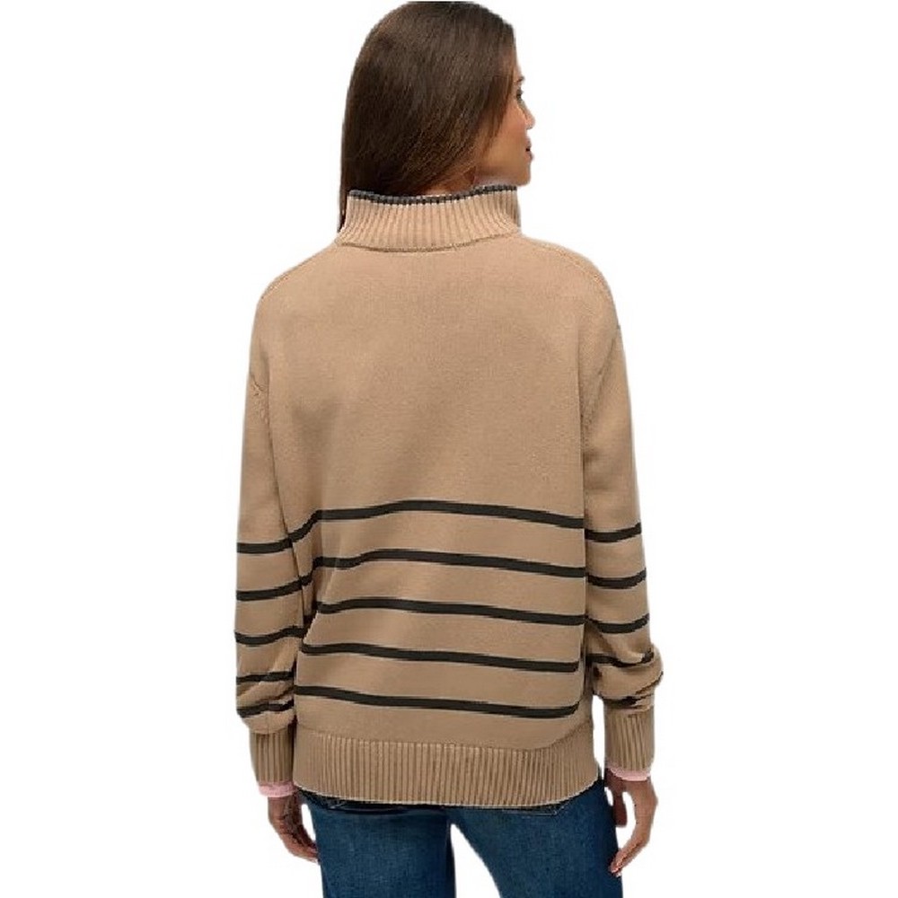 SUPERDRY D3 STUD KNIT ZIP UP HENLEY ΜΠΛΟΥΖΑ ΠΛΕΚΤΗ ΓΥΝΑΙΚΕΙΑ BEIGE