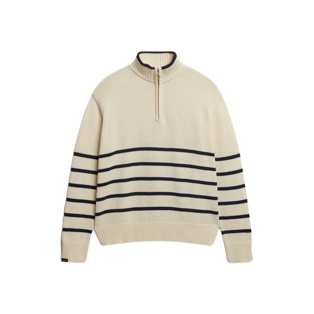 SUPERDRY D3 STUD KNIT ZIP UP HENLEY ΜΠΛΟΥΖΑ ΠΛΕΚΤΗ ΓΥΝΑΙΚΕΙΑ OFF WHITE