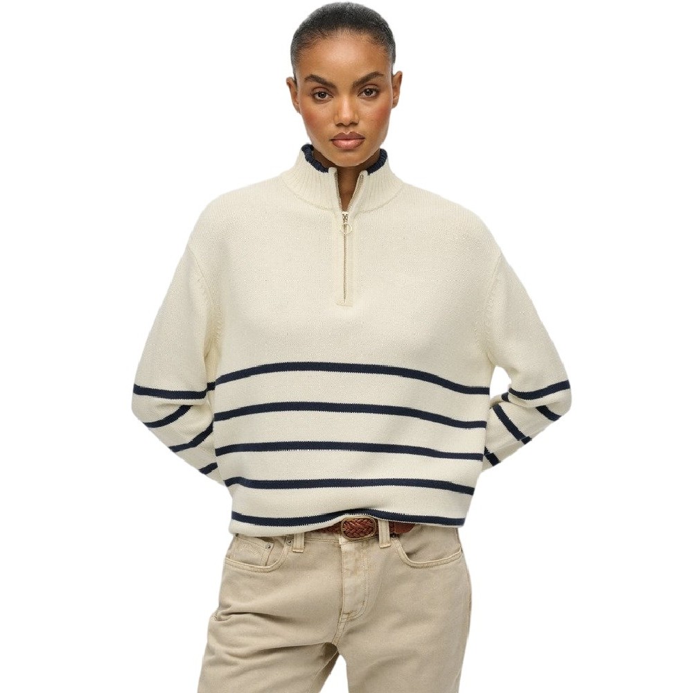 SUPERDRY D3 STUD KNIT ZIP UP HENLEY ΜΠΛΟΥΖΑ ΠΛΕΚΤΗ ΓΥΝΑΙΚΕΙΑ OFF WHITE