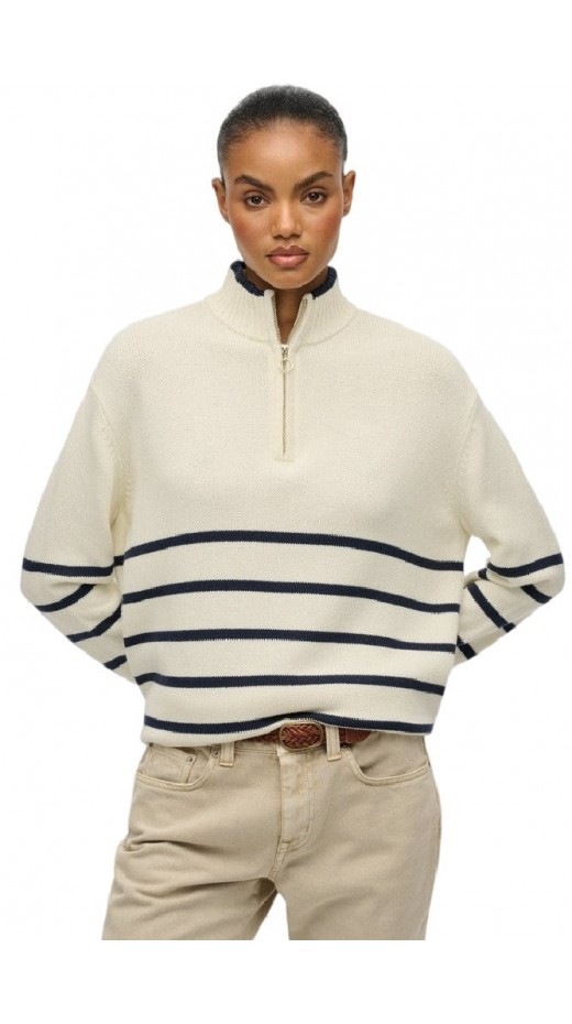 SUPERDRY D3 STUD KNIT ZIP UP HENLEY ΜΠΛΟΥΖΑ ΠΛΕΚΤΗ ΓΥΝΑΙΚΕΙΑ OFF WHITE