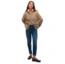 SUPERDRY D3 STUD KNIT ZIP UP HENLEY ΜΠΛΟΥΖΑ ΠΛΕΚΤΗ ΓΥΝΑΙΚΕΙΑ BEIGE