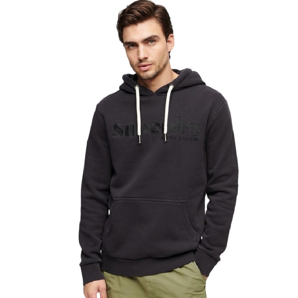 SUPERDRY TERRAIN LOGO OVERDYED HOODIE ΜΠΛΟΥΖΑ ΦΟΥΤΕΡ ΑΝΔΡΙΚΗ BLACK