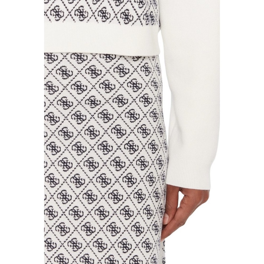 GUESS LS MN AUBREY 4G SWTR ΜΠΛΟΥΖΑ ΠΛΕΚΤΗ ΓΥΝΑΙΚΕΙΑ WHITE/BLACK