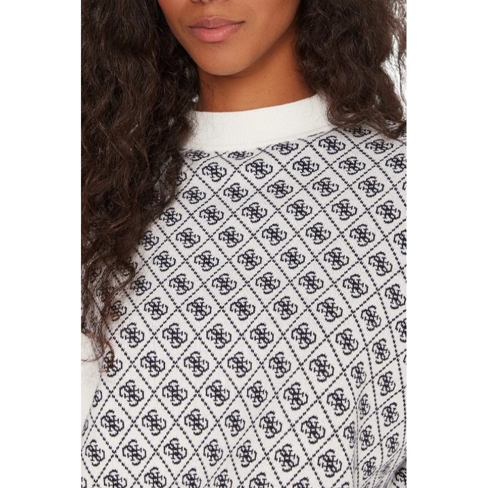 GUESS LS MN AUBREY 4G SWTR ΜΠΛΟΥΖΑ ΠΛΕΚΤΗ ΓΥΝΑΙΚΕΙΑ WHITE/BLACK