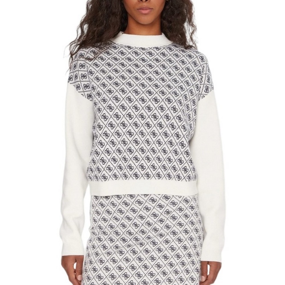 GUESS LS MN AUBREY 4G SWTR ΜΠΛΟΥΖΑ ΠΛΕΚΤΗ ΓΥΝΑΙΚΕΙΑ WHITE/BLACK