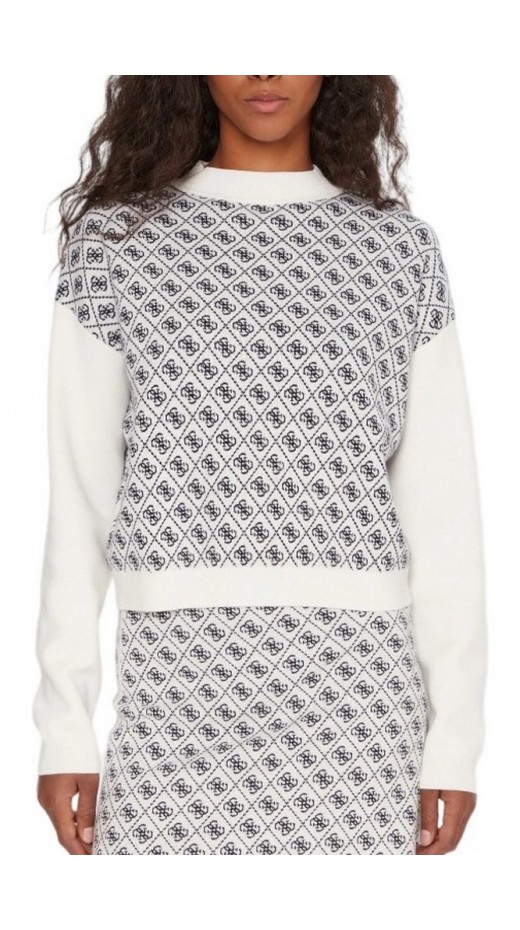 GUESS LS MN AUBREY 4G SWTR ΜΠΛΟΥΖΑ ΠΛΕΚΤΗ ΓΥΝΑΙΚΕΙΑ WHITE/BLACK