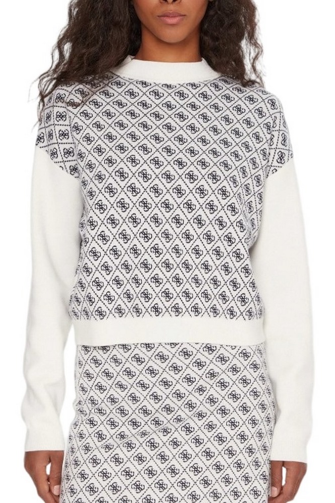 GUESS LS MN AUBREY 4G SWTR ΜΠΛΟΥΖΑ ΠΛΕΚΤΗ ΓΥΝΑΙΚΕΙΑ WHITE/BLACK