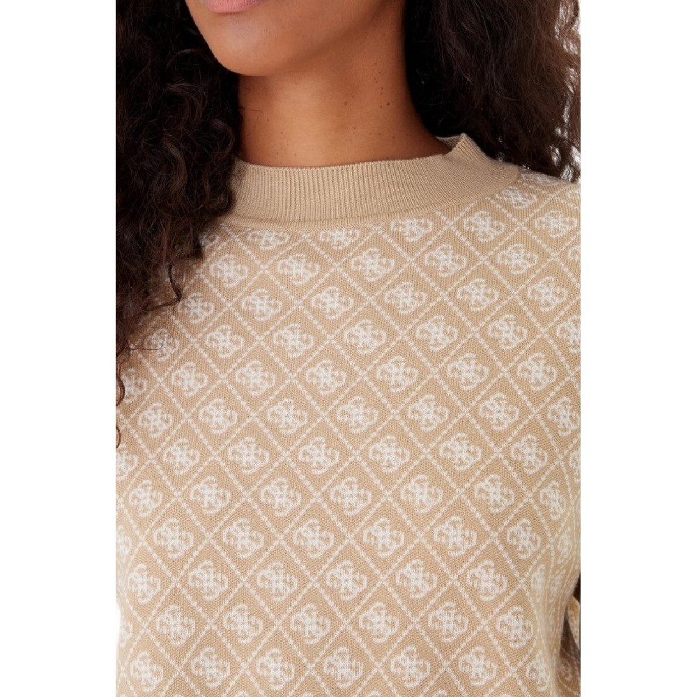 GUESS LS MN AUBREY 4G SWTR ΜΠΛΟΥΖΑ ΠΛΕΚΤΗ ΓΥΝΑΙΚΕΙΑ BEIGE