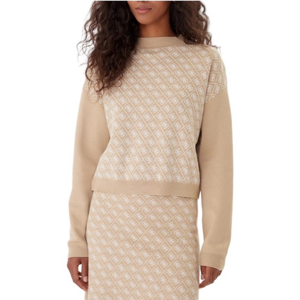 GUESS LS MN AUBREY 4G SWTR ΜΠΛΟΥΖΑ ΠΛΕΚΤΗ ΓΥΝΑΙΚΕΙΑ BEIGE