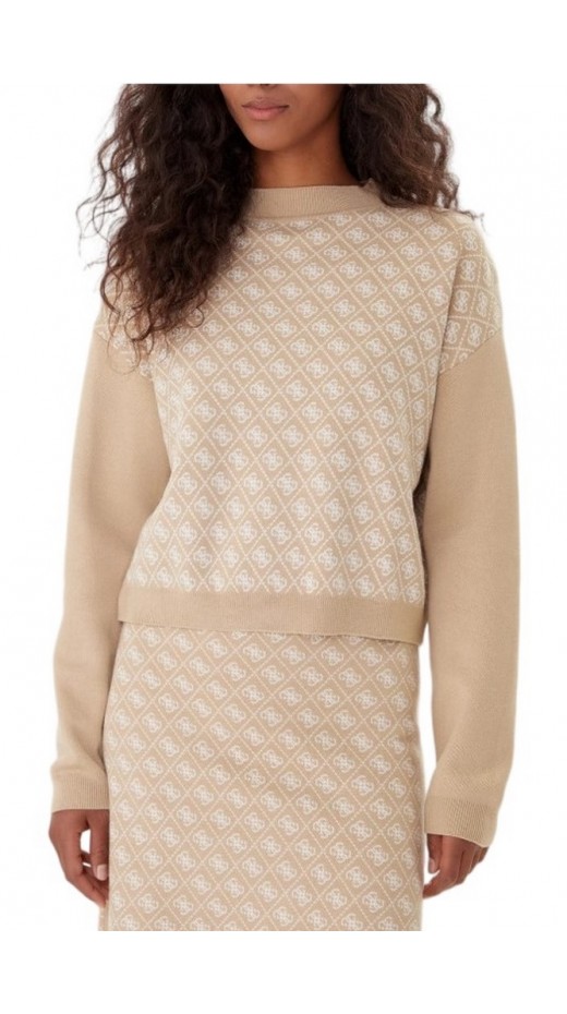 GUESS LS MN AUBREY 4G SWTR ΜΠΛΟΥΖΑ ΠΛΕΚΤΗ ΓΥΝΑΙΚΕΙΑ BEIGE