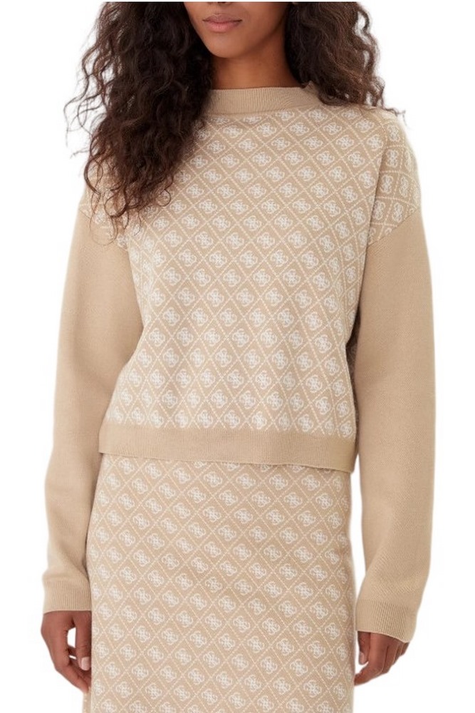 GUESS LS MN AUBREY 4G SWTR ΜΠΛΟΥΖΑ ΠΛΕΚΤΗ ΓΥΝΑΙΚΕΙΑ BEIGE