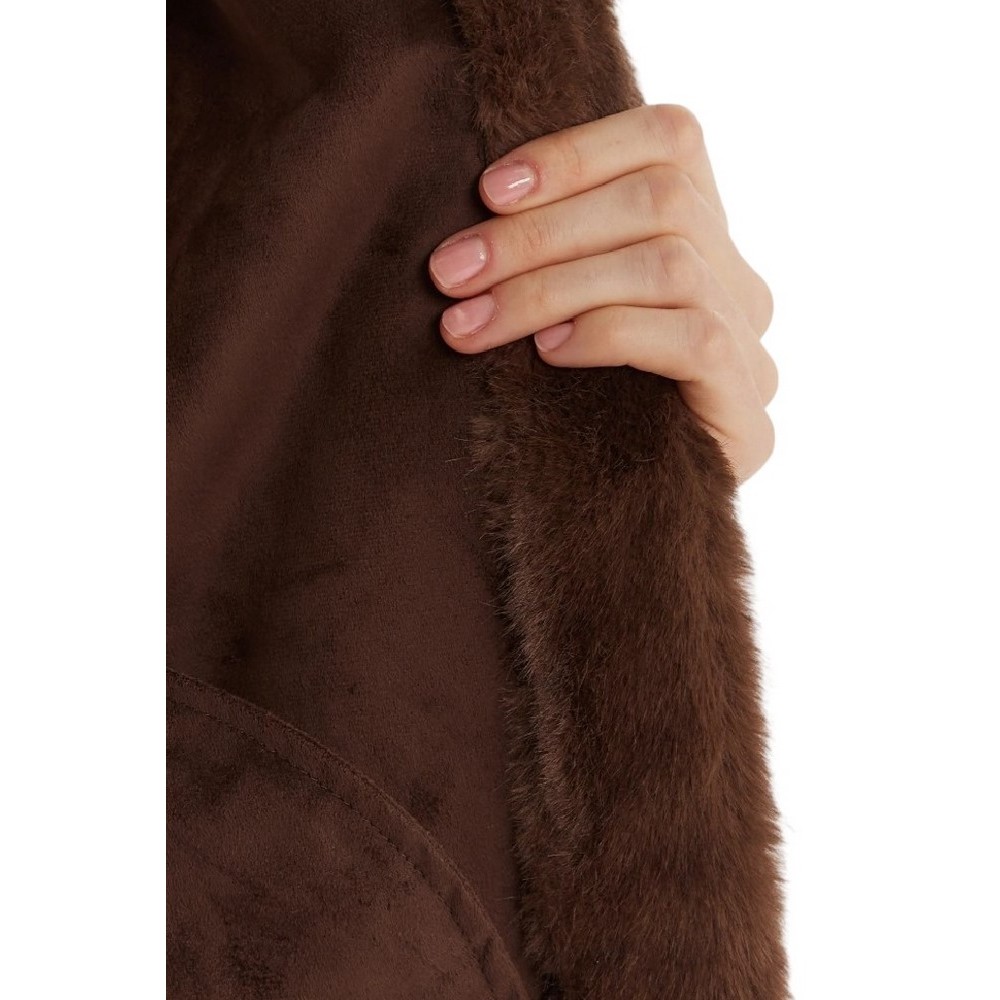 GUESS LUNA FAUX FUR JACKET ΠΑΛΤΟ ΓΟΥΝΑΚΙ ΓΥΝΑΙΚΕΙΟ BROWN
