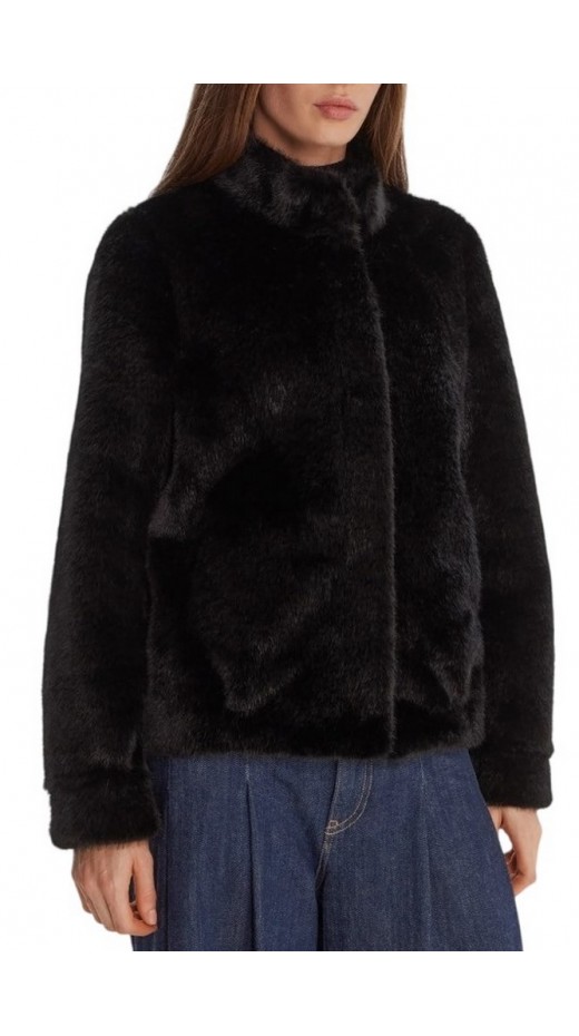 GUESS LUNA FAUX FUR JACKET ΠΑΛΤΟ ΓΟΥΝΑΚΙ ΓΥΝΑΙΚΕΙΟ BLACK