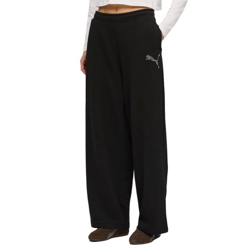 PUMA ESS GRAPHIC LEO LUXE BEDAZZLED SLOUCHY PANTS ΦΟΡΜΑ ΠΑΝΤΕΛΟΝΙ ΓΥΝΑΙΚΕΙΟ BLACK