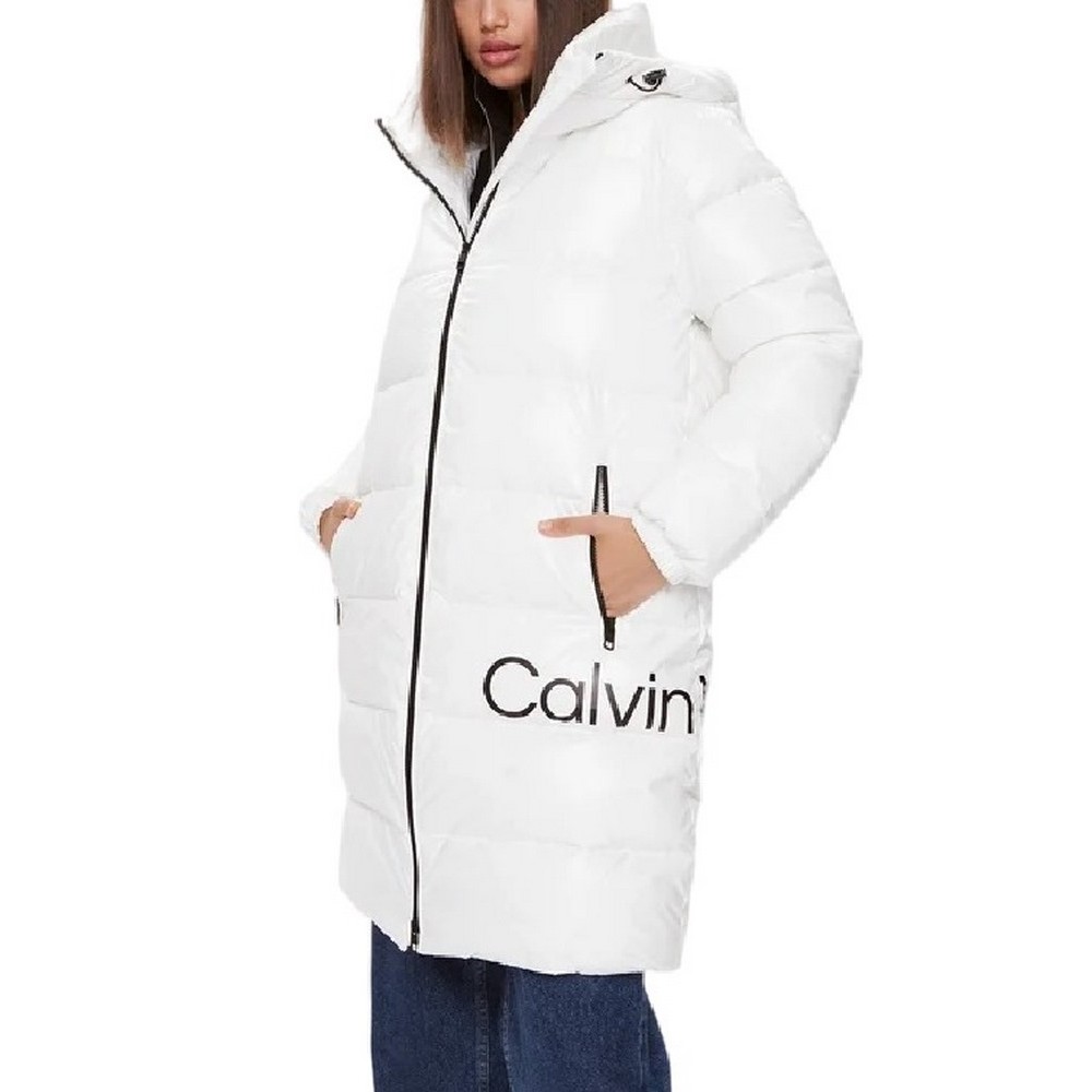 CALVIN KLEIN SHINY LONG FITTED JACKET ΜΠΟΥΦΑΝ ΓΥΝΑΙΚΕΙΟ IVORY