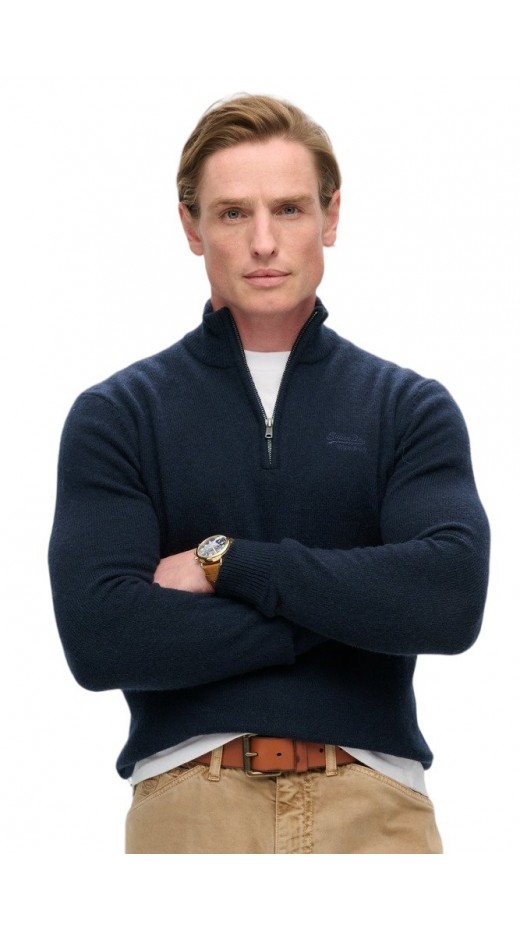 SUPERDRY D2 OVIN ESSENTIAL EMB KNIT HALF ZIP ΜΠΛΟΥΖΑ ΠΛΕΚΤΗ ΑΝΔΡΙΚΗ NAVY