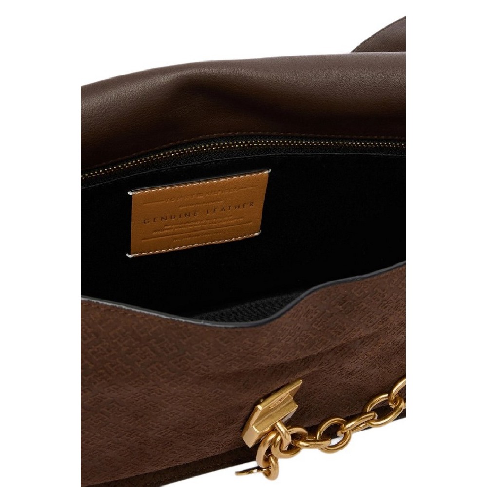 TOMMY HILFIGER CREST LEATHER SHOUL BAG SUE MONO ΤΣΑΝΤΑ ΓΥΝΑΙΚΕΙΑ BROWN