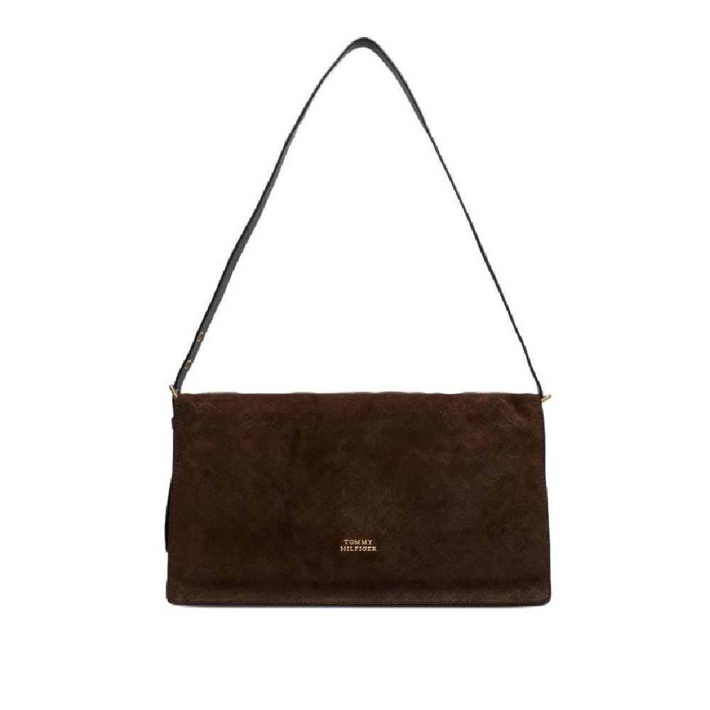 TOMMY HILFIGER CREST LEATHER SHOUL BAG SUE MONO ΤΣΑΝΤΑ ΓΥΝΑΙΚΕΙΑ BROWN