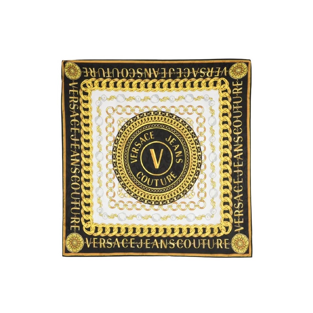 VERSACE JEANS COUTURE FOULARD LEAVES JACQUARD 90CMX90CM ΦΟΥΛΑΡΙ ΓΥΝΑΙΚΕΙΟ BLACK/GOLD