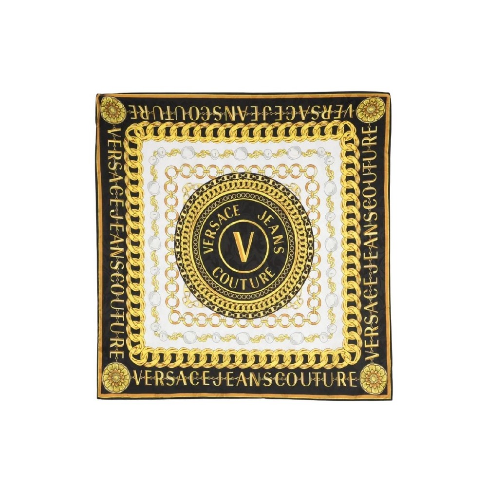 VERSACE JEANS COUTURE FOULARD LEAVES JACQUARD PATTERN H. X L. FOULARD 90CM X 90CM ΦΟΥΛΑΡΙ ΓΥΝΑΙΚΕΙΟ BLACK/GOLD