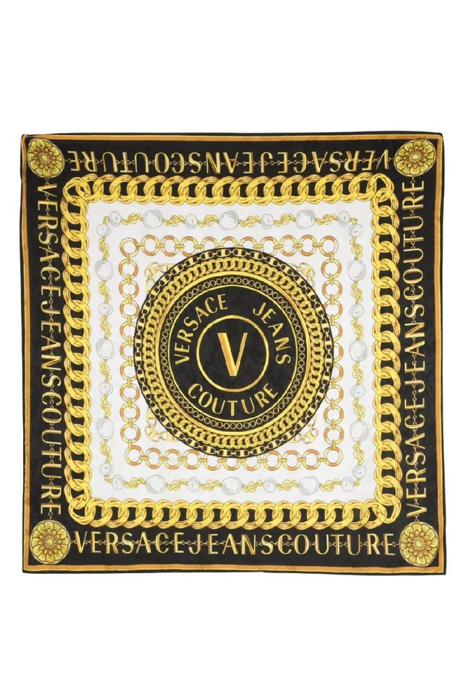 VERSACE JEANS COUTURE FOULARD LEAVES JACQUARD 90CMX90CM ΦΟΥΛΑΡΙ ΓΥΝΑΙΚΕΙΟ BLACK/GOLD